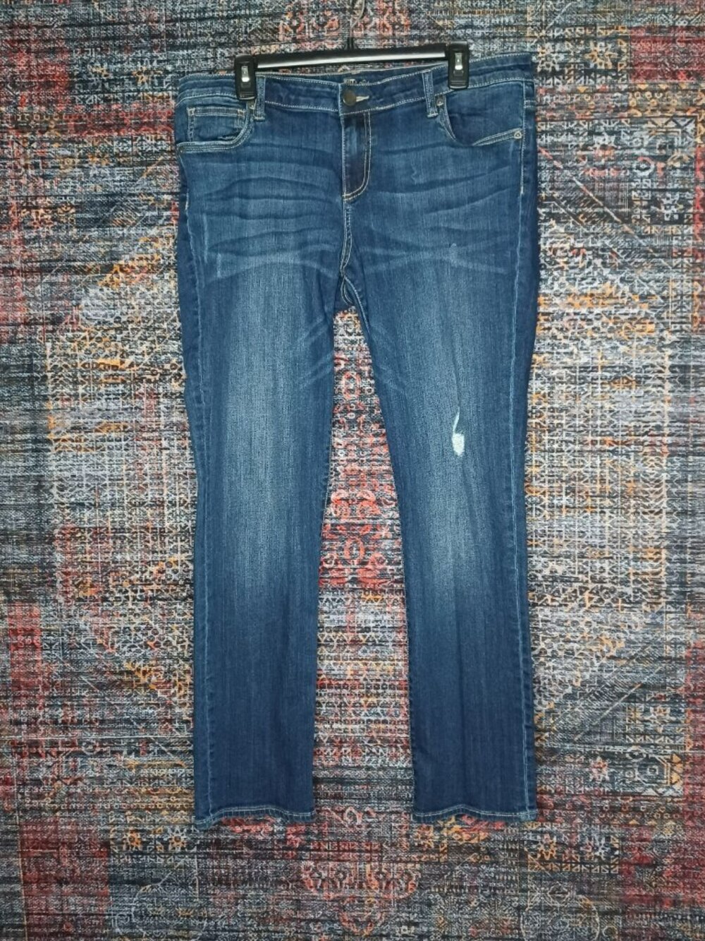 KFTK womens dark distressed rips stretch boyfriend jeans 14x32 EUC